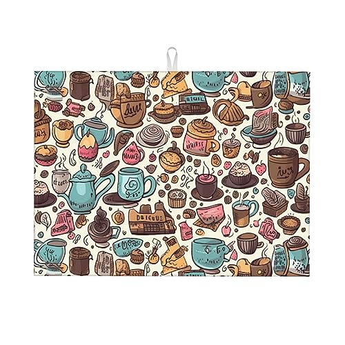 Coffee Cups Dish Drying Mat for Kitchen Counter Decor 18x24 Inch Floral Absorbent Reversible Microfiber Dish Drying Pad Flower Dish Drainer Rack Mats for Coffee Bar