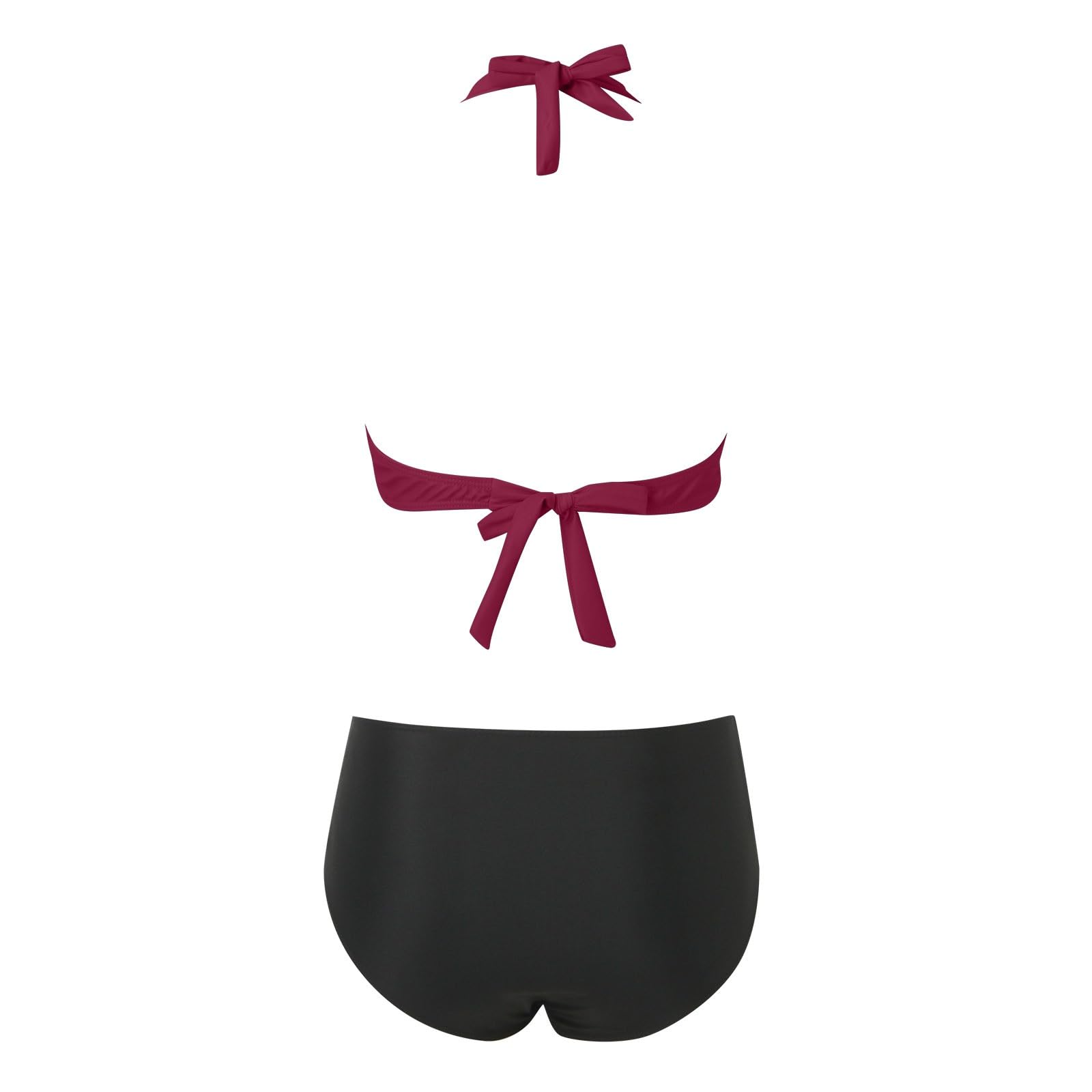 Conjunto de bikini para mujer, bikini estampado con parte inferior, color rojo vino, talla XXL