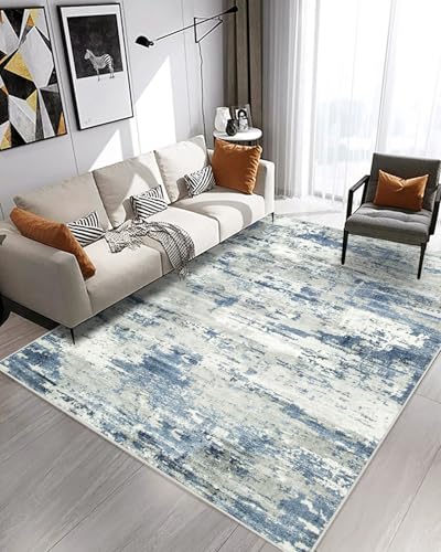 Area Rugs 6x9 Living Room: Large Soft Washable Rug Modern Abstract Anti-Skid Non-Shedding Carpet Indoor Floor Thin Carpets for Bedroom Dining Room Farmhouse Nursery Home Office Grey Blue