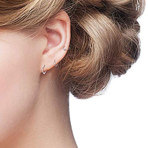 Sterling Silver Cartilage Earrings Gold/Black/Rose Hypoallergenic Mini Tiny Small Huggie Hoops Ear Piercing Helix Endless Ball Bead Nose Sleeper Earrings for Women4