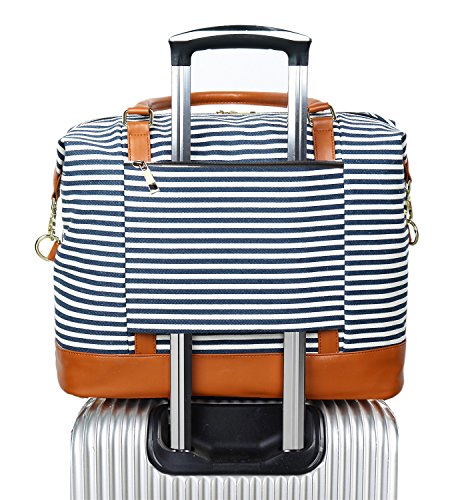 BLUBOON Damen Canvas Weekender Tasche über Nacht Tragetasche Duffel im Trolley Griff (Blau Streifen) Cover
