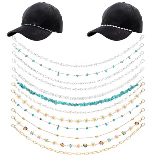 NEWITIN 12 Pieces Trucker Hat Chains Bulk Trucket Hat Charms Metal Detachable Chains Mesh Baseball Cap Charm Decoration Chain Hats Jewelry Accessories for Women Men
