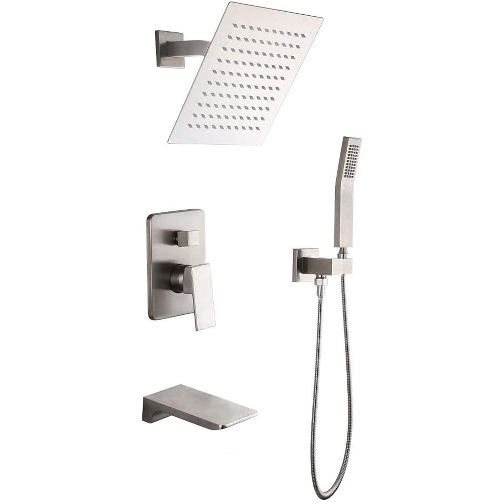 SBCGFY Complete Shower Faucet Set With 10'' Rain Shower Head & Waterfall Tub Spout, Brushed Bathroom Shower System, Handheld Showerhead For Bathtub – Stylish &,Brushed -A