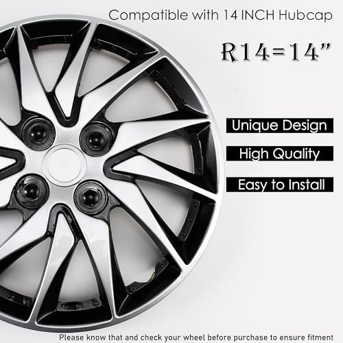 Image of 14 inch Hubcaps Set of 4, Silver Black Racing Sport Wheel Covers, Universal Fit 14 inch ABS Snap-On Hub Caps for Car Sedan SUV Truck, Car Replacement Exterior Accessories
