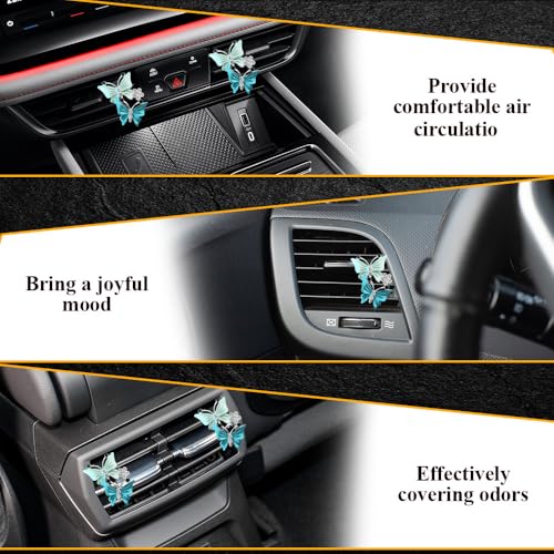 Image of 2PCS Car Air Fresheners Vent Clips, Butterfly Car Accessories, Sparkly Bling Dual Butterfly Auto Air Vent Clips, Automotive Cute Air Conditioning Outlet Decoration Universal for Women Girl