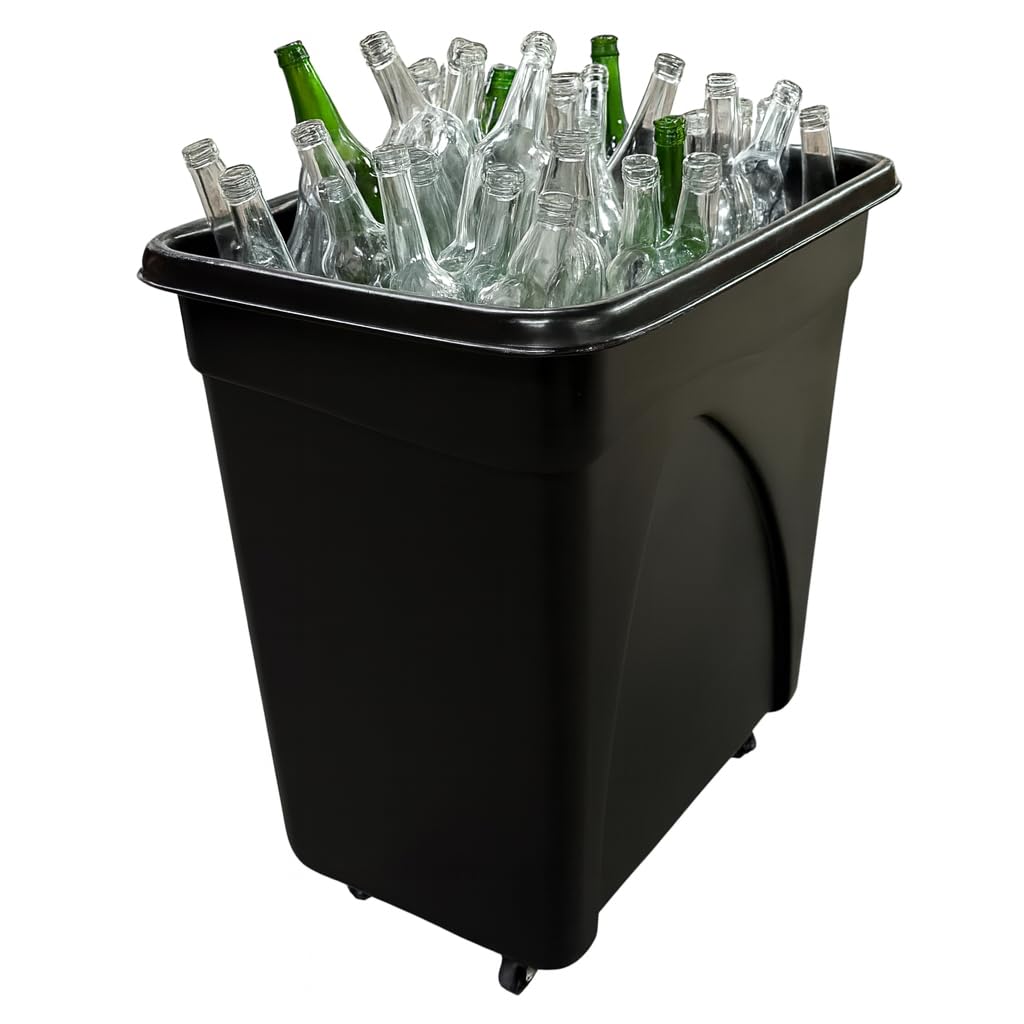 Chabrias Ltd Mobile Glass Bottle Recycling Bin, 184 L Bottle Skip/Bar Truck – Heavy-Duty UK-Made, Leak-Resistant Smooth Interior, Stackable Design, 4 Swivel Castor Wheels – Black