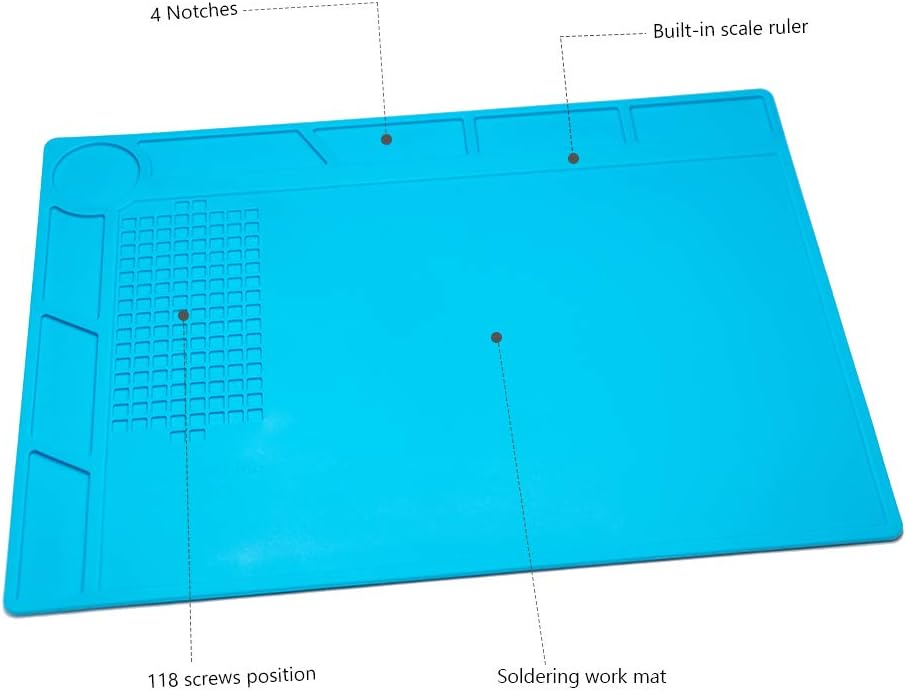 CPB Silicone Repair Mat Heat Resistant Work Mat with Scale Rule and Screw Position for soldering Iron, Electronics, Computer, Cellphone, 13.7" x 9.8"-Blue