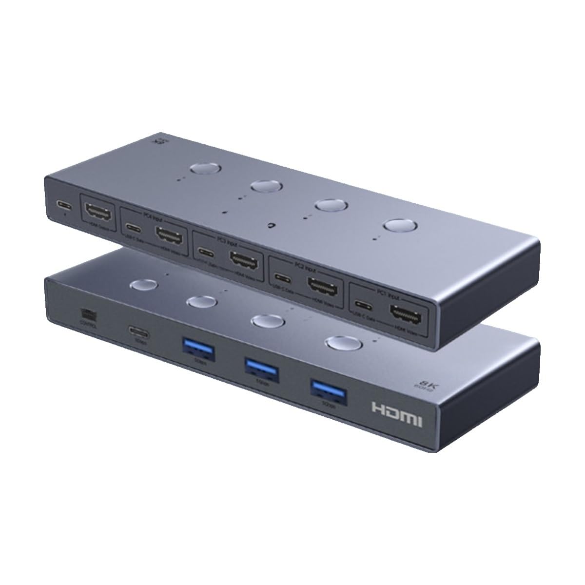 1 Pcs KVM Switch HDMI Two-in/Four-in one-Out one Monitor with Multi-USB Sharing synchronous Distribution Screen Cutter(4x1 8K60Hz Key Desk Control)-image-37