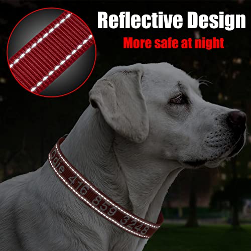 Amidaky Personalized Dog Collars,Nylon Reflective Dog Collar Custom Name And Phone And Leashes,11 Colors For Puppy Small Medium Large Dogs Red #TOP3