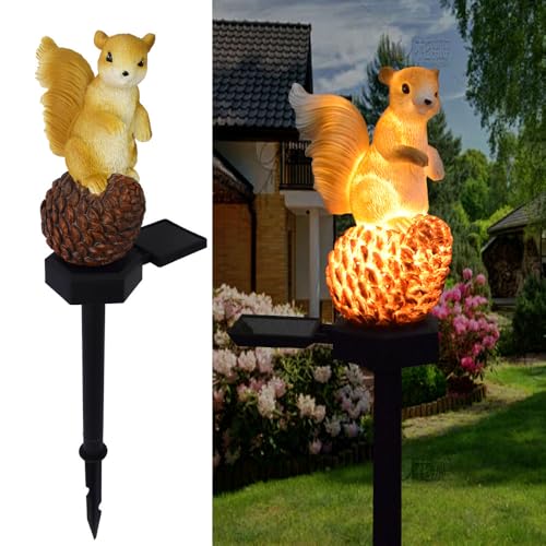 YZYOE Lumière d'écureuil de pinecone d'énergie solaire, résine de décoration jardin mignonne...
