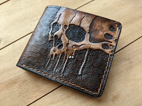 Melting Skull, Zombie, Skeleton, Men's 3D Genuine Leather Wallet, Hand-Carved, Hand-Painted, Leather Carving, Custom wallet, Personalized wallet3