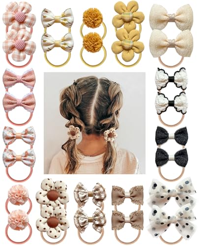 Boutique Baby Girl Hair Ties with Flowers 28 Pcs Hair Bow Ties for Toddler Girls Elastics Ponytail Holders Pigtails Rubber Bands by Cherssy