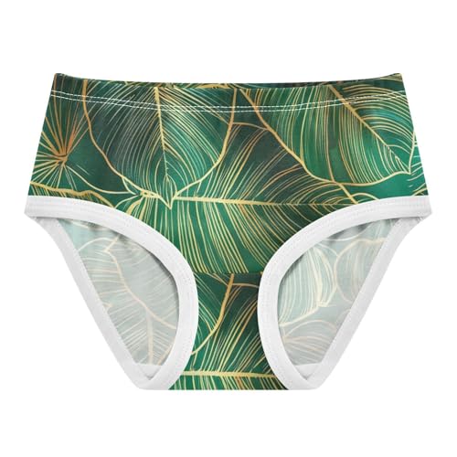 Tropical Leaves Gold Dark Green Teal Panties for Girl Girls Underwear Toddler Cotton Florals Underpants Briefs 2t