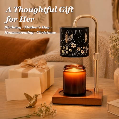 Eandisom Hummingbird Candle Warmer Lamp with Timer Dimmer, Gifts for Mom | Birthday Gifts for Women, Adjustable Height for Jar Candles, Flameless Ccent, Wood Base, 2 Bulbs included. - image 5