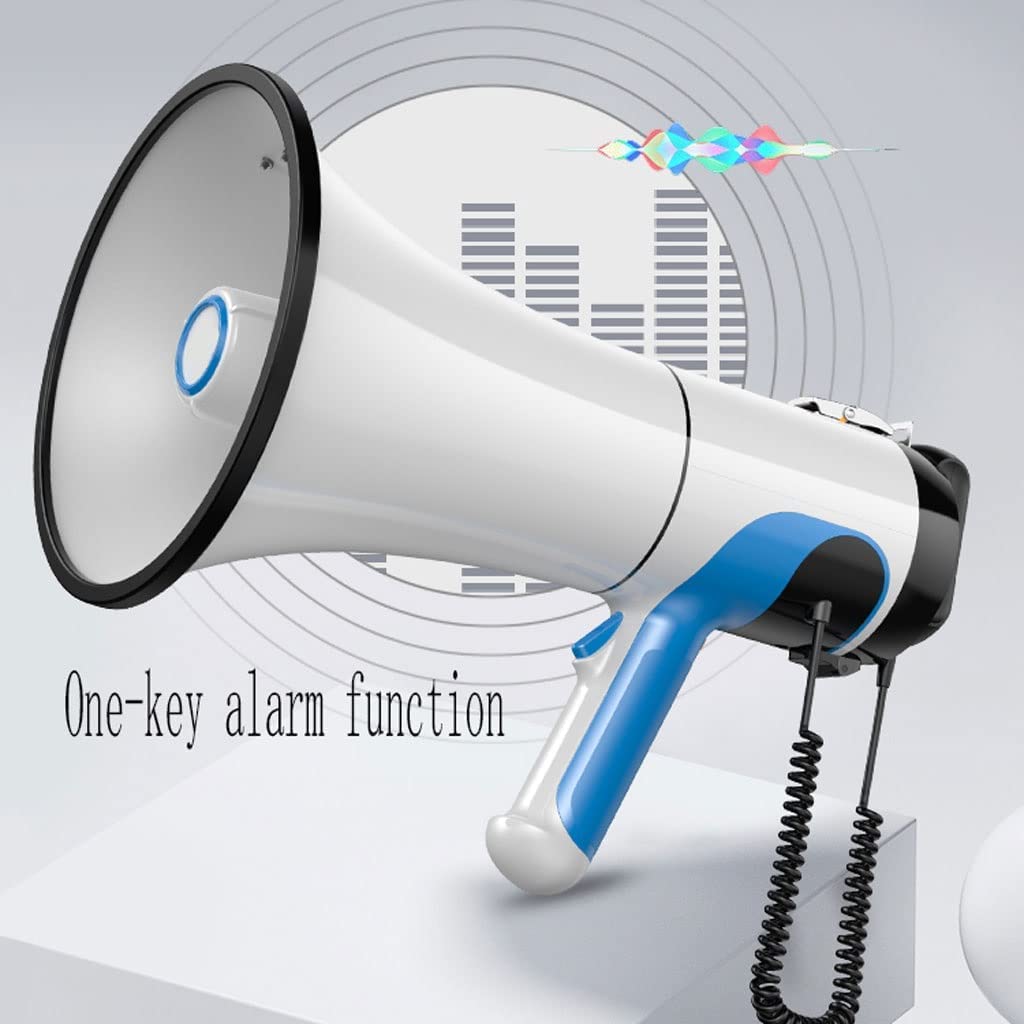 Mégaphone Portable à Sangle Portable Bullhorn 80 W avec contrôle du Volume réglable Mégaphone Portable Sirène intégrée, Haut-Parleur USB Bullhorn léger