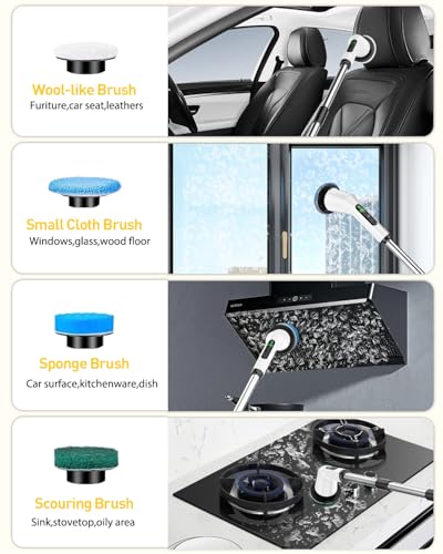 Image of Shower Scrubber with Long Handle, Shower Cleaner Brush with 8 Floor Machine Pads, Cordless Electric Spin Scrubber for Cleaning with 2 Speed, Cleaning Supplies for Bathroom Bathtub Kitchen Floor Tile
