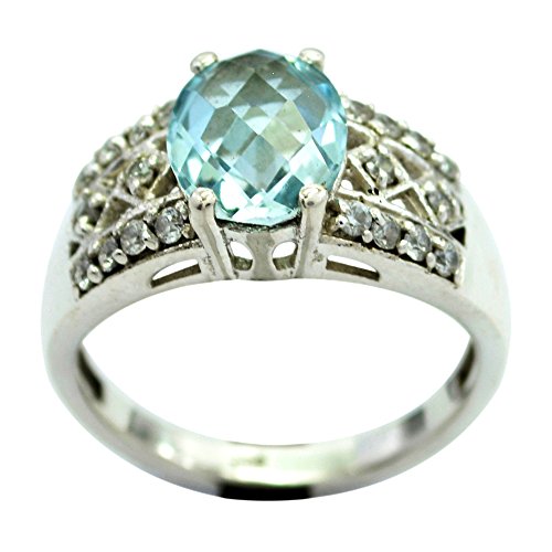Bague de promesse topaze bleue ovale en argent fait main, cadeau d'anniversaire idéal