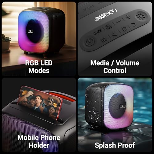 Image of ZEBRONICS Sound Feast 800,Portable Party Bluetooth Speaker,55 Watts,6 Hours Playback,6.5 inch Powerful Driver,Wireless MIC,Karaoke,Mobile Holder,RGB,TWS | USB | AUX | 6.3mm MIC,Deep Bass,Black