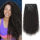 FLUFYMOOZ Clip-in-Extensions, 50 cm, 4-teilig, 100% reine Proteinseide, für schwarze und weiße Frauen, lang, weich, lockig, Haarteil (Dunkelschokoladenbraun)