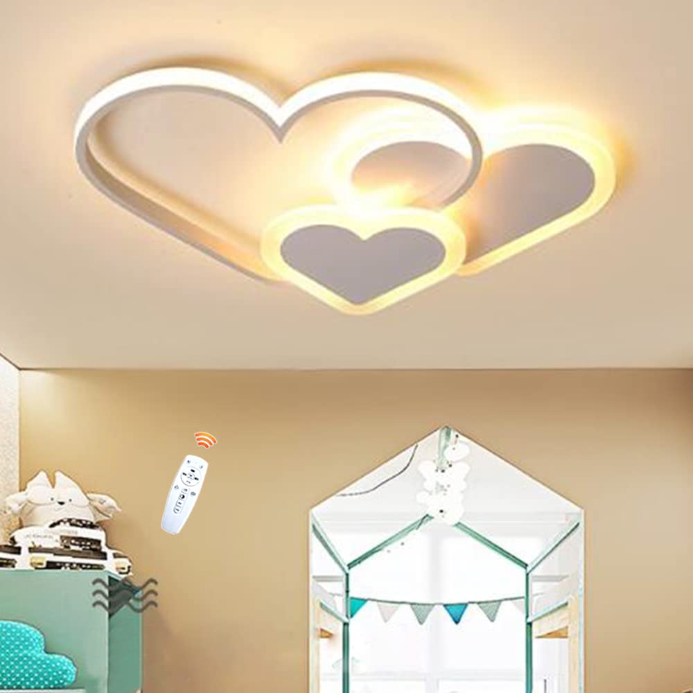 Kreative Herzförmig Deckenleuchte Kinderzimmer Deckenlamp LED Dimmbar Mit Fernbedienung Modern Baby Mädchen Schlafzimmer Wandlampe Acryl Schirm Wohnzimmer Esszimmer Hotel Bad Deckenlicht,Weiß,52cm