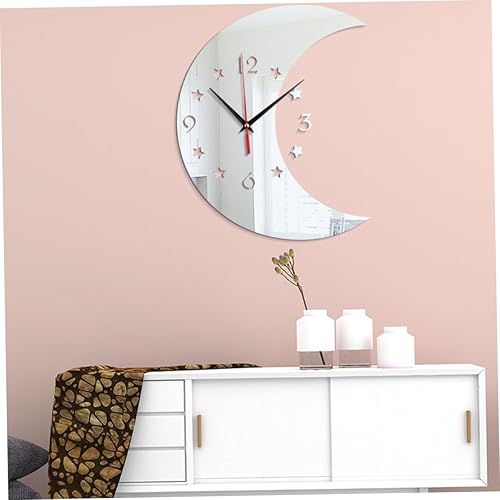 Miniatura 9 de Garneck Reloj colgante de pared de espejo silencioso reloj de barrido de pared sin tictac reloj de pared reloj de pared luna reloj de pared digital