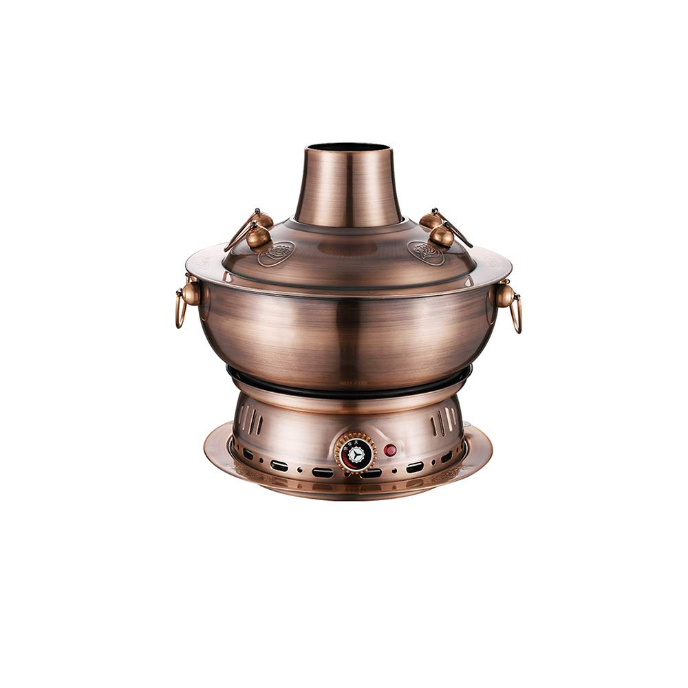 Pot Chaud électrique et Charbon de Bois à Double Usage de Style Chinois en Imitation cuivre de Pékin en Acier Inoxydable épaissi réglage de la température à,34 cm