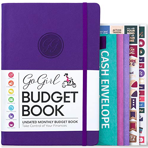 GoGirl Budget Book â€“ Undated Colorful Monthly Financial Planner Organizer. Budget Planner & Expense Tracker to Reach Financial Goals, Lasts 1 Year, +Bonus 3 Cash Envelopes, A5 Hardcover â€“ Purple