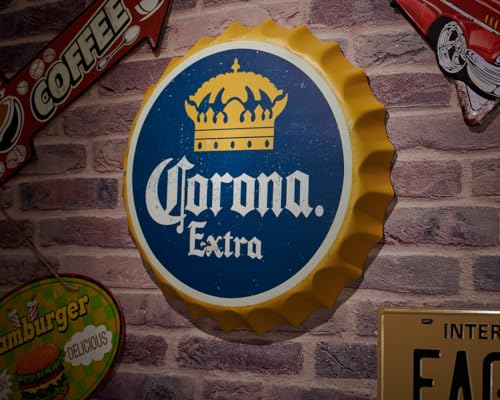 Image of EAZYWAGON Decorative Metal Bottle Caps Wall Sign Plates - 14X14 Inches - Corona Extra | Metal Wall Hanging Bottle Cap for Home, Farmhouse, Bar & Cafe Decoration | Vintage & Retro Look Plaques