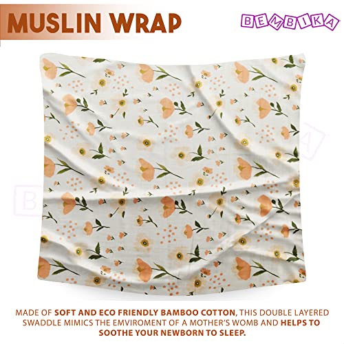 Image of BEMBIKA Bamboo Muslin Swaddle Wrap Baby 120X110 Cm Stroller Blanket Receiving Blanket for Newborn (Flowers)