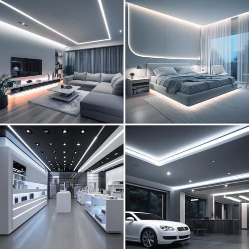 Image of BENLUN 48V COB LED Strip Lights 65.6ft Kit, Cuttable Hardwired Tape Light | 6000K Cool White Flexible Cuttable LED Tape Light 160W CRI 92 with Power Supply for Bedroom Living Room Ceiling Kitchen