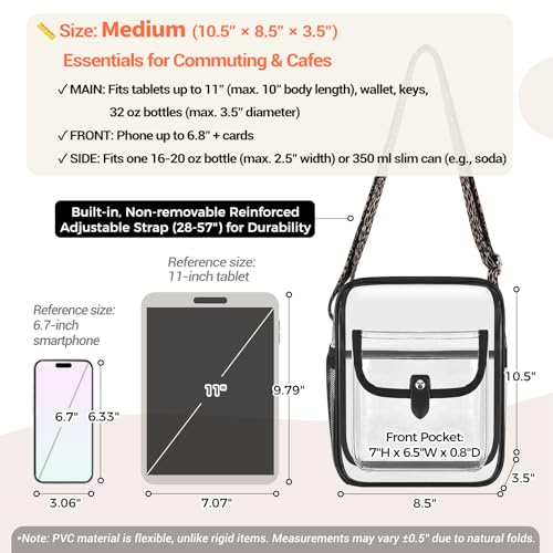 Image of SPODEARS Clear Crossbody Bag for Stadium, Concert, Festival & More - Adjustable Shoulder Strap & Bottle Holder