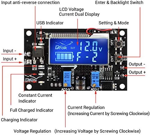 Buck Boost Voltage Regulator, DROK DC 6-30V to DC 0.5-30V 5V 12V 24V Adjustable Voltage Converter, 4A 60W Power Supply Step Up Down Transformer Board Module with USB Port Case LCD Display Volt Am