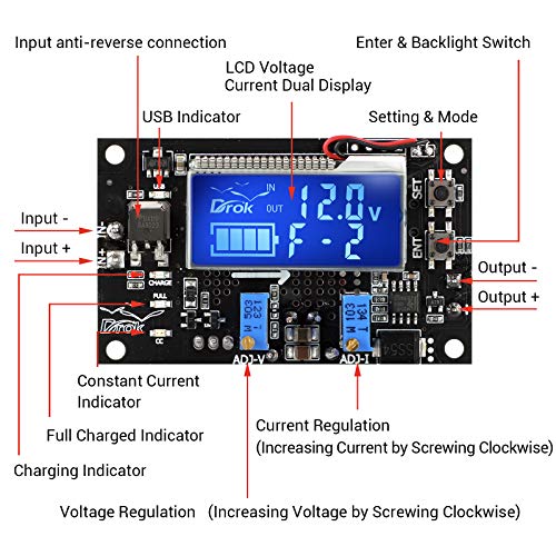 DROK Buck Boost Voltage Regulator, DROK DC 6-30V to DC 0.5-30V 5V 12V 24V Adjustable Voltage Converter, 4A 60W Power Supply Step Up Down Transformer Board Module with USB Port Case LCD Display Volt Am