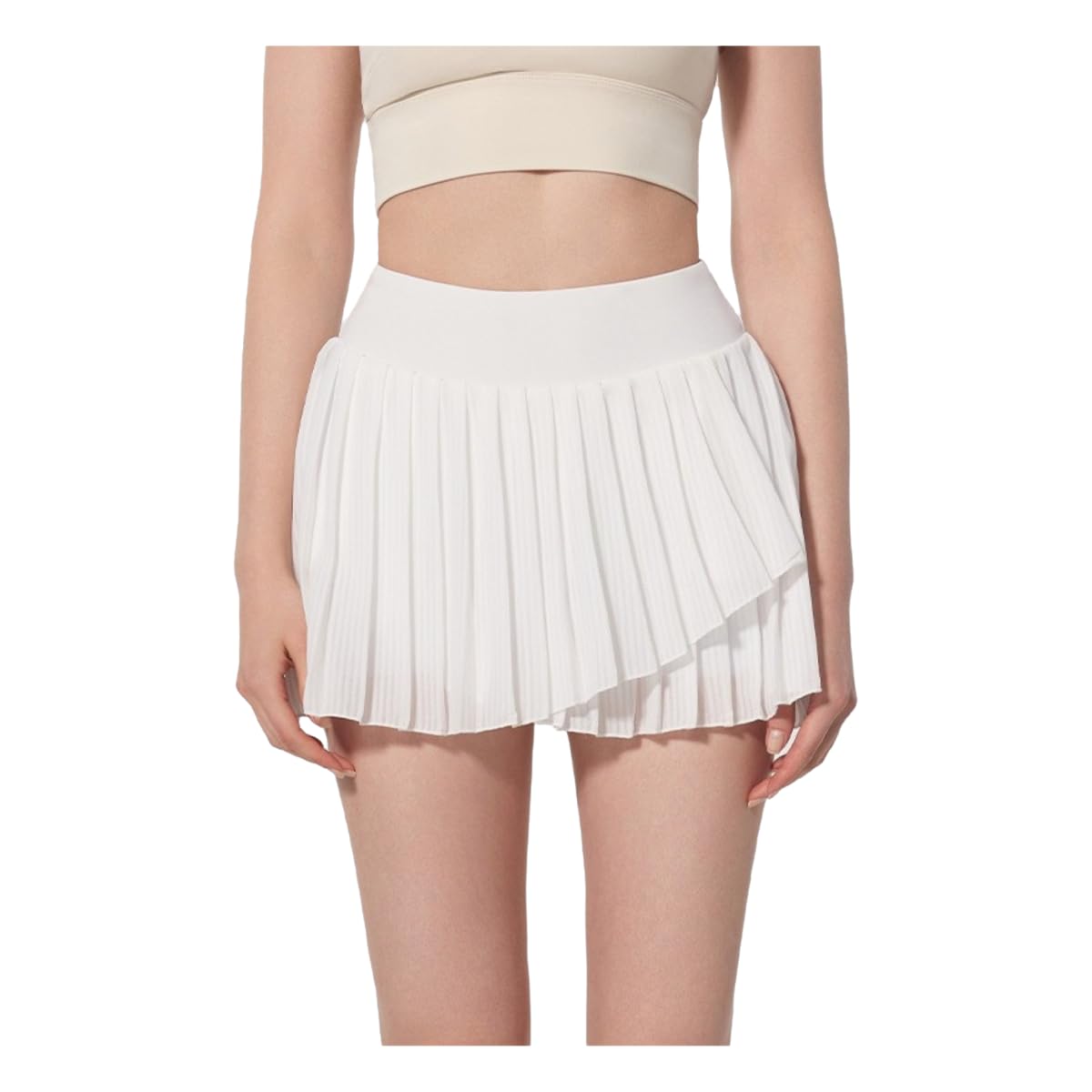 Damska spódnica tenisowa plisowana spódnica tenisowa, 2 w 1, Anti-See-Through, spodnie sportowe, do golfa, fitnessu, jogi, rock-white-XL