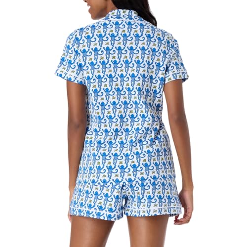 Image of Womens Y2k Preppy Pajamas Set, 2 Piece Button Down Monkey Beach Shorts Set Holiday Vacation Loungewear Pjs for Jammies Back to School Party Birthday Gifts(Blue, XX-Large)