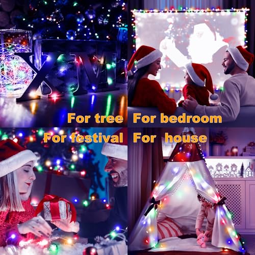 Fairy Lights Plug in, 33Ft 100 LEDs Waterproof Silver Wire Firefly Lights, Adaptor Included, Starry String Lights for Wedding Indoor Outdoor Christmas Patio Garden Decoration, Multicolor