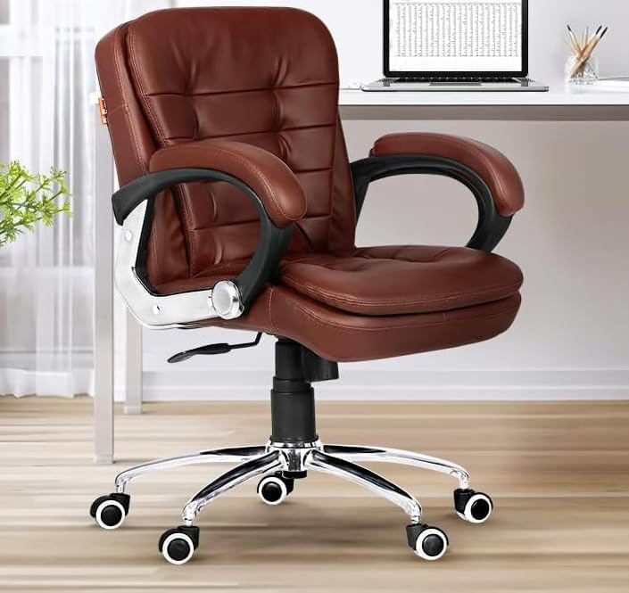Da URBAN® Milford Mid Back Revolving Leatherette Ergonomic Home & Office Executive Chair with High Comfort Seating, Height Adjustable Seat & Heavy Duty Metal Base (Brown)