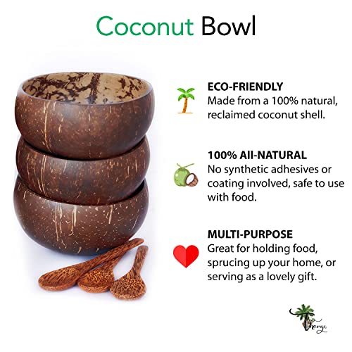 Image of Thenga Jumbo 900 ML Coconut Bowls with Wooden Spoon Sets | Eco-Friendly, Handmade & Durable | Large Natural Coconut Shell Bowls for Smoothies, Salads, Snacks, Desserts & More | Set of 6