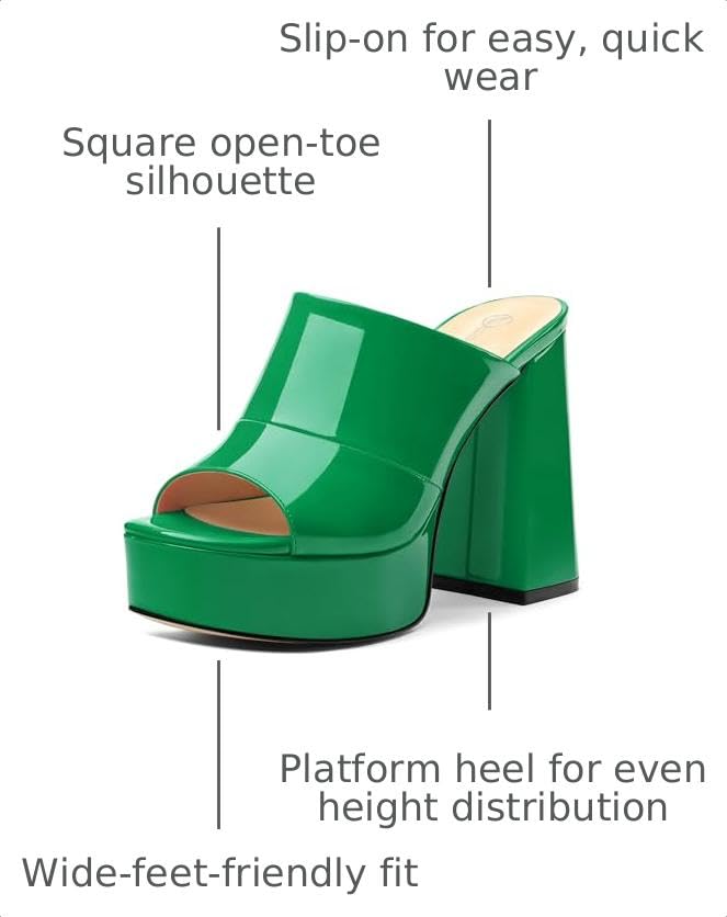 Image of Women Square Open Toe Platform Chunky Heel Slide Sandals | Slip On High Heel Dress Sandals, Elegant Formal Footwear For Wedding Club Evening Party Events