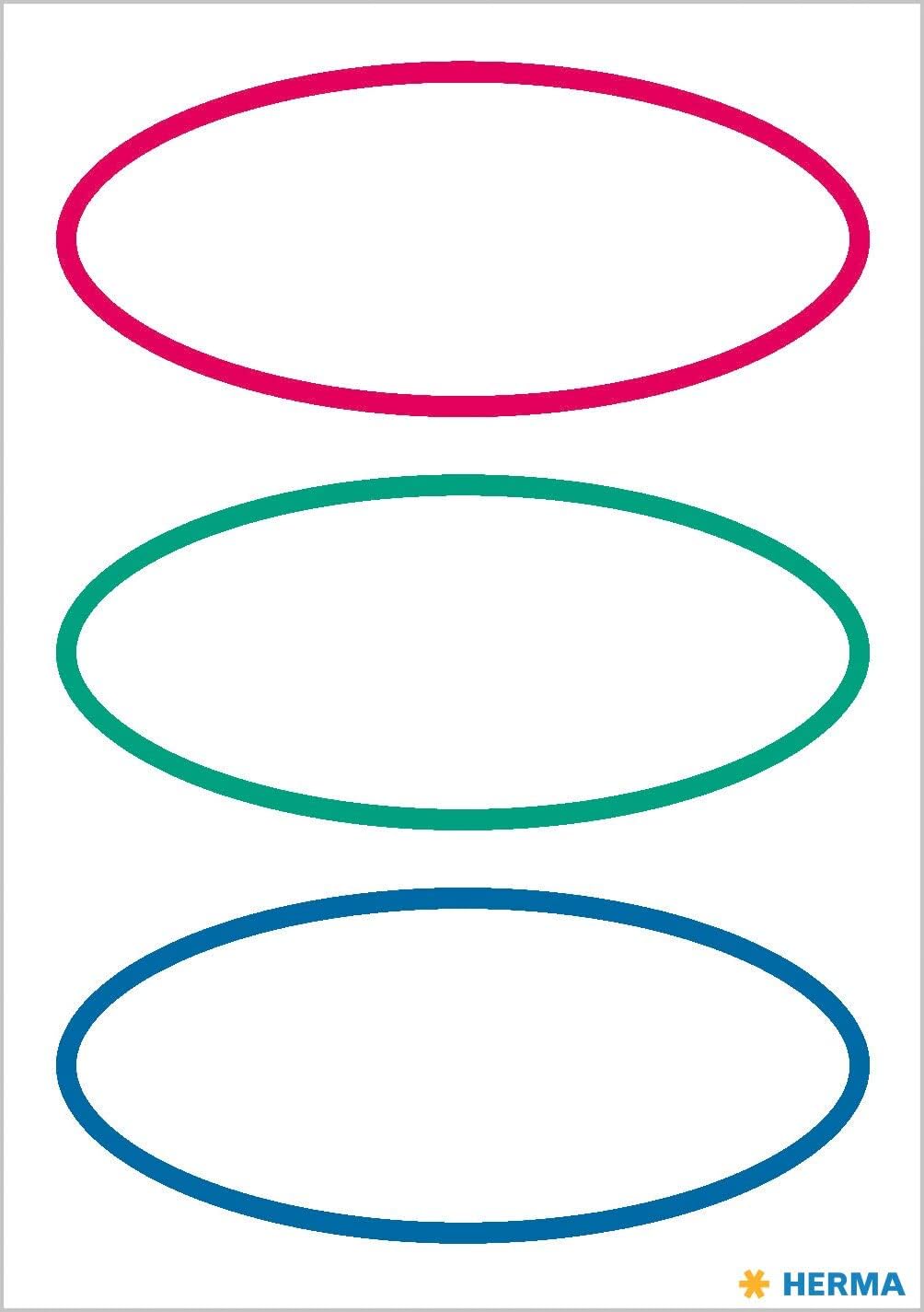 HERMA 15663 Multi-Purpose Labels, Coloured Margin (76 x 35 mm, 6 Sheets, Paper, Matt, Oval) Self-Adhesive, Permanent Adhesive Household Labels for Hand Labelling, 18 Sticky Labels, White