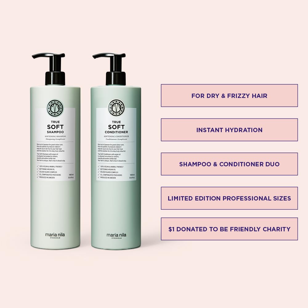 Maria Nila Shampoo und Conditioner Set für sehr trockenes Haar - True Soft Duo Bundle Feuchtigkeit Haarpflege Set mit Arganöl, Anti Frizz Pflege intensiv, vegan, sulfat- und parabenfrei, 2x 500ml