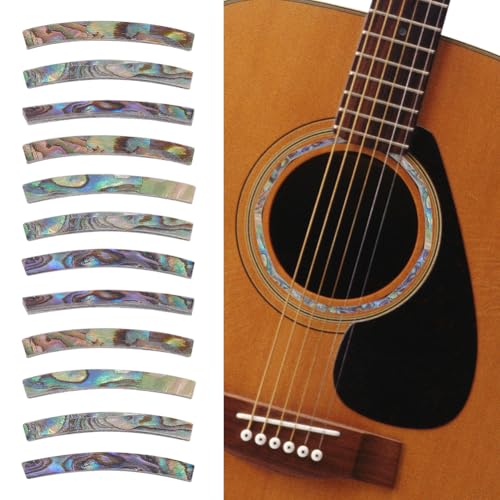 AHANDMAKER Abalone Green Guitar Soundhole Inlay Stickers, 12pcs, Luxury Abalone Strips for Acoustic Guitars