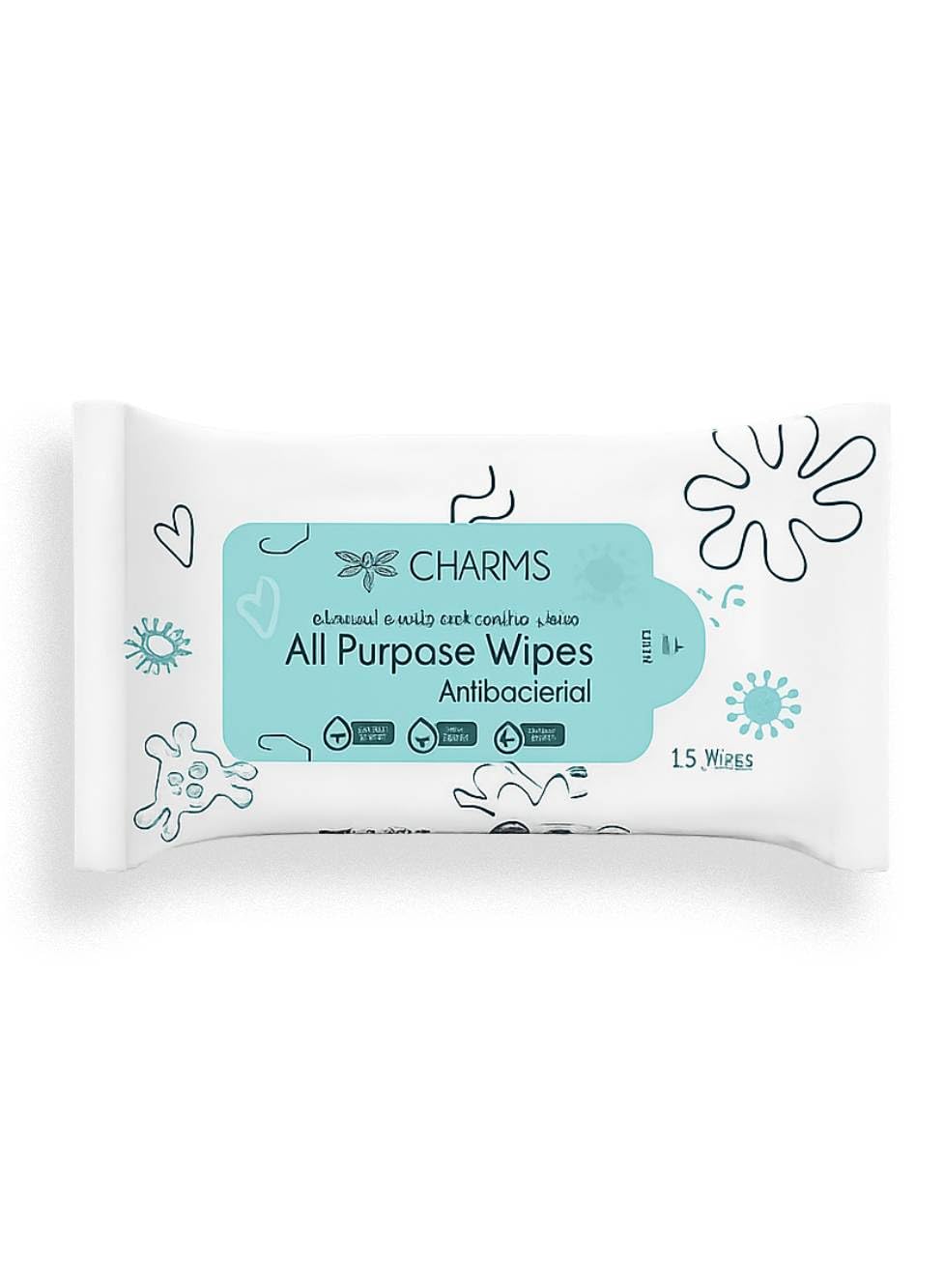 Charms All Purpose Antibacterial Wipes - 15 Sheets Alcohol Free Paraben Free Vitamin E Moisturizing Gentle on Skin Multi Purpose Cleaning and Disinfecting Wipes