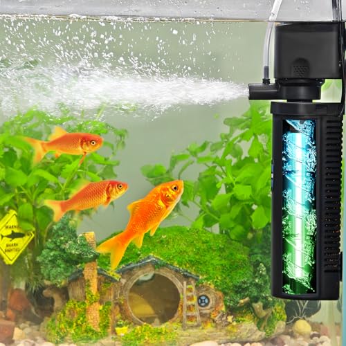 Copper Motor Aquarium Filter U-Very Suitable for 20-75 Gallon Tank, 200GPH Fish Tank Filters for Green Control, Powerful Internal Submersible Pump for Turtle Tank, Air Supply & Oxygen Enhancement