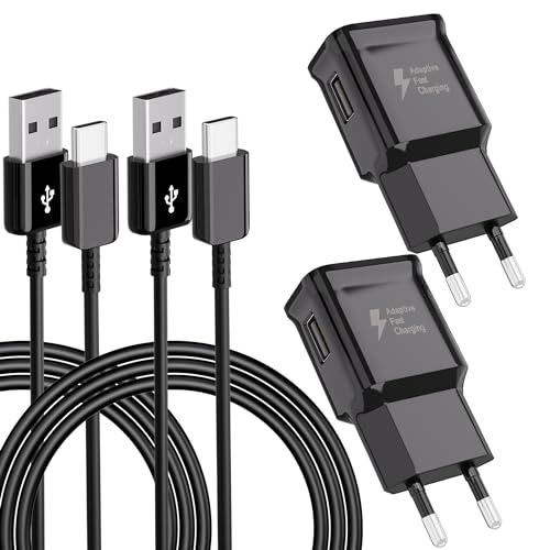 2-Pack Caricabatterie USB con cavo USB C Cavo di Ricarica Per Samsung Galaxy S8, S8 Plus, S9, S10, S21, A13, A20, A23, A30, A40, A50, A70, M30, M40, Sostituzione Caricabatterie Rapido Originale