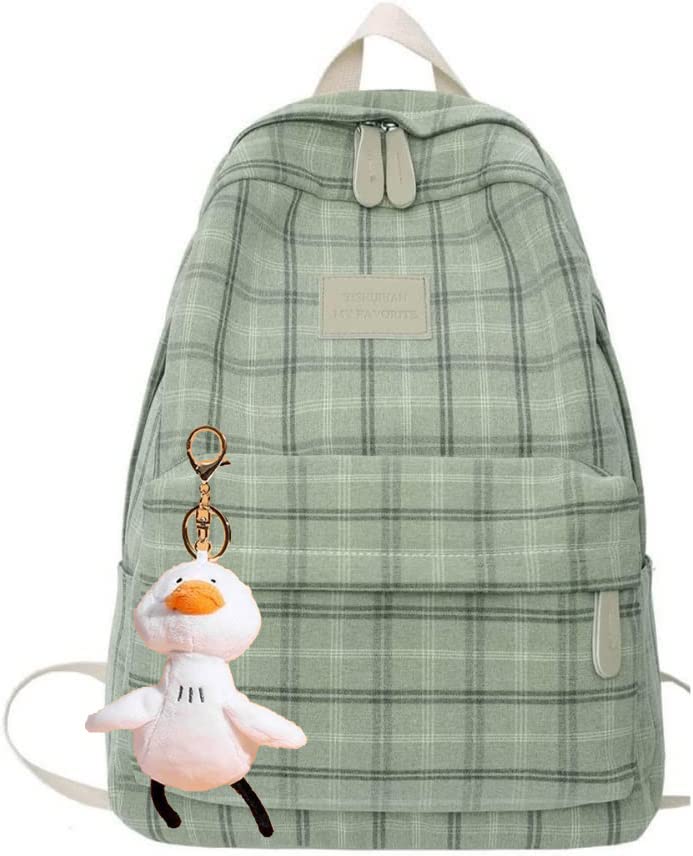 Photo 1 of Light Academia Aesthetic Backpack Plaid Preppy Backpack Back to School Backpack Supplies(Sage Green)
