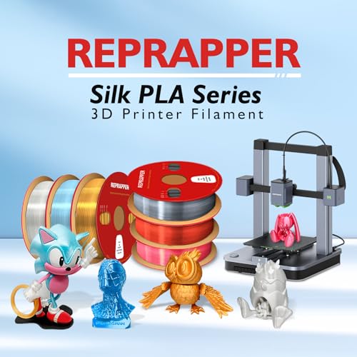 Image of RepRapper 4x250g Pack of Silk PLA Filament for 3D Printer, 1.75 mm (± 0.03 mm), Silky Shiny - 4x250g Spools Pink, Gold, Blue, Silver