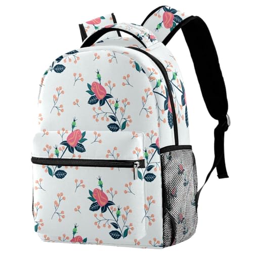 Sac à dos d'école motif bouquet de roses multicolore pour ados et adultes de 29.4x20x40cm