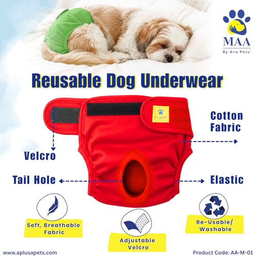Image of A+a Pets' Cotton Dog Diapers | Underwear Panty | Stretchable Comfortable Washable and Reusable (S, Blue)