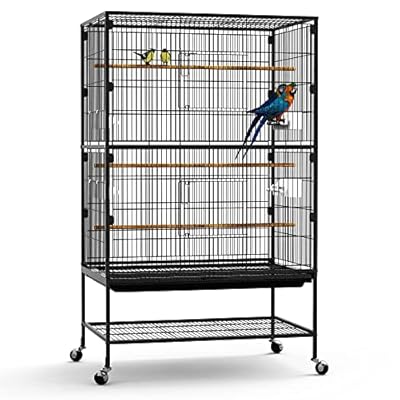 YITAHOME Wrought Iron Flight Bird Parakeet Parrot Cage for Large Cockatiel, Canary, Finch, Lovebird, Parrotlet, Conure, Pigeons, African Grey Quaker, Birdcage with Rolling Stand